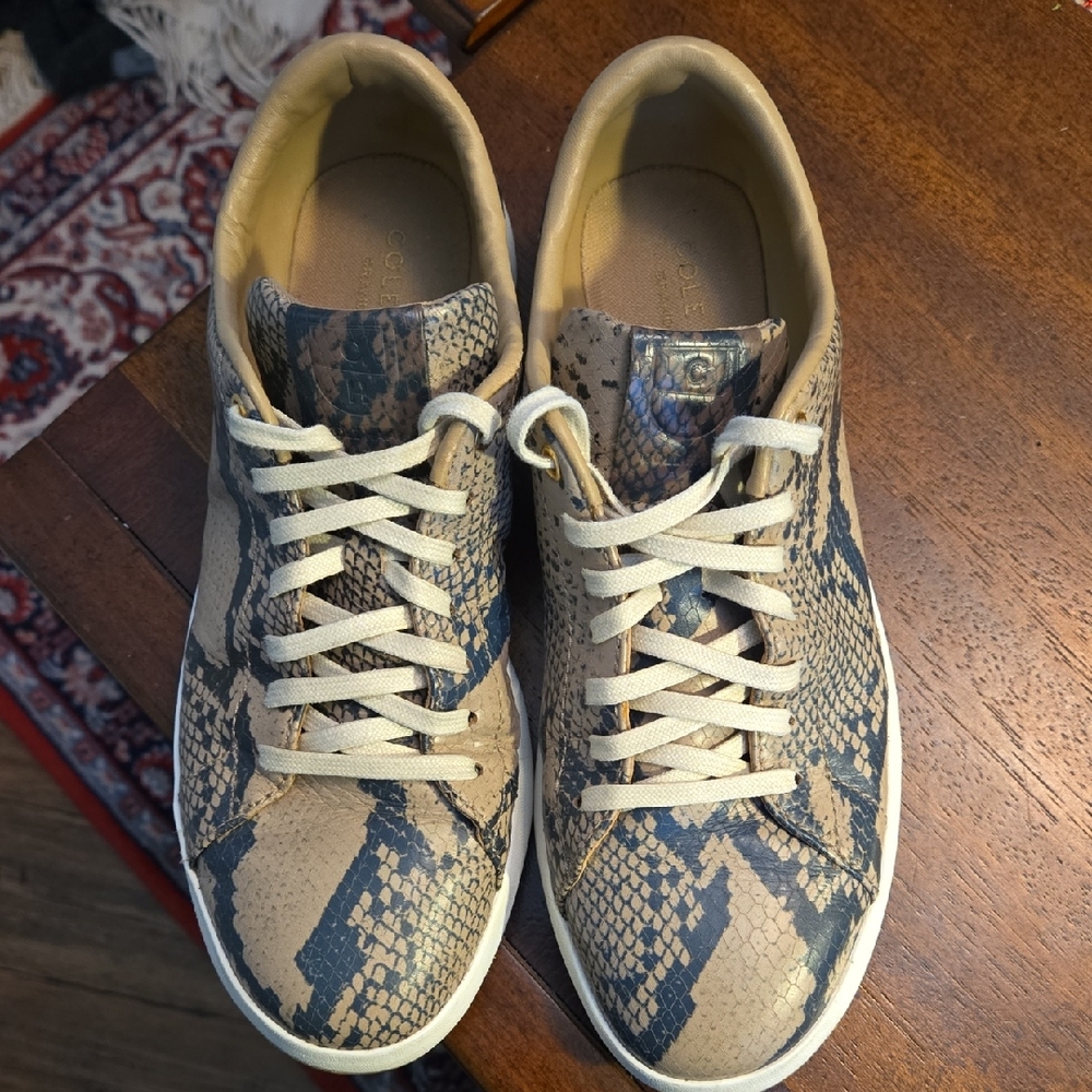 COLE HAAN Grand Series Snakeskin Sneakers Leather Python Print Lace Up W20174, 9
